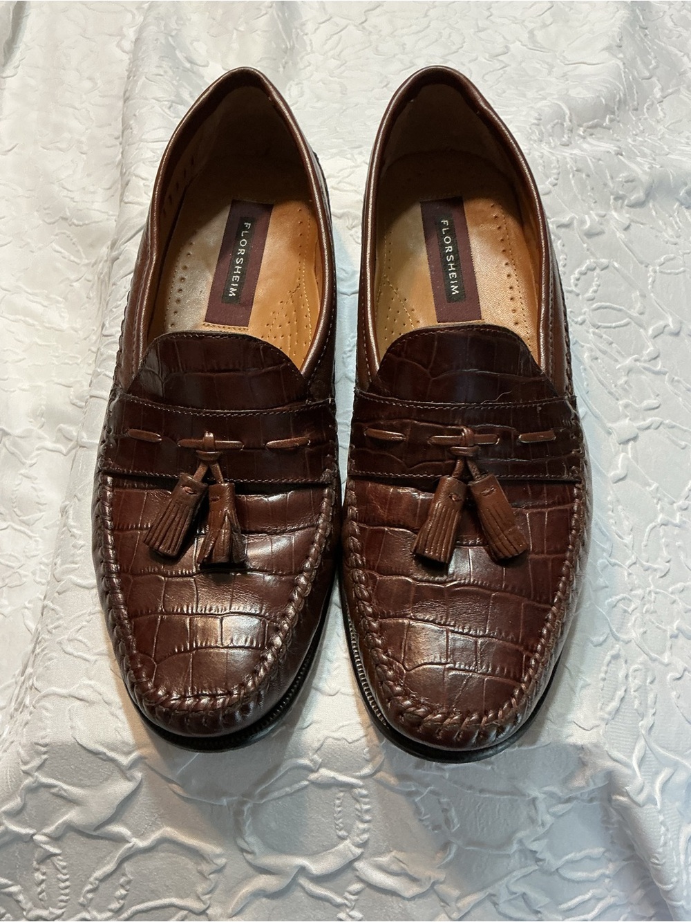 Florsheim Dark Brown Croc-Embossed Tassel Loafers